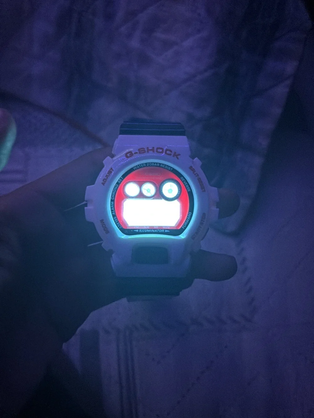G-Shock White Case Red Dial Blue Strap Digital Sport Watch